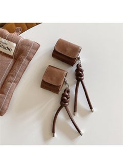 Simple Craft Pattern Suitable For Apple AirPods 4 Generation Bluetooth Headset Protective Case Pro2 Earphone Case 3 Generation New-Color:Brown Cowhide Pattern Headphone Bag + Braided Bracelet-Applicable Models:For Apple Airpods Pro