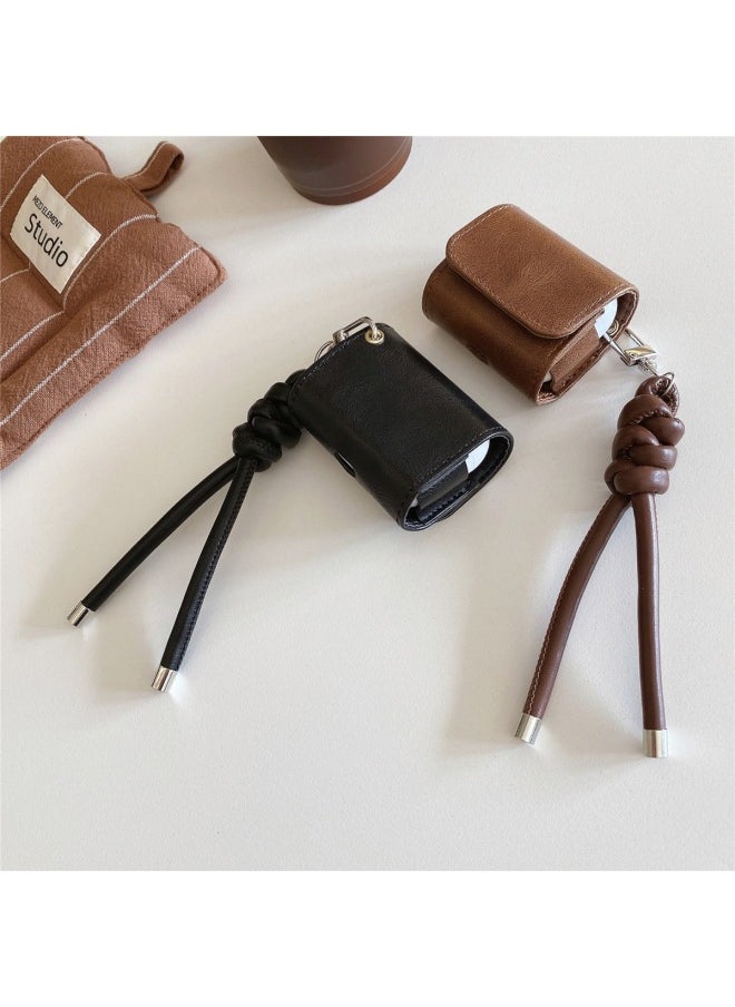 Generic - Simple Craft Pattern Suitable For Apple AirPods 4 Generation Bluetooth Headset Protective Case Pro2 Earphone Case 3 Generation New-Color:Brown Cowhide Pattern Headphone Bag + Braided Bracelet-Applicable Models:For Apple Airpods Pro - Image 1