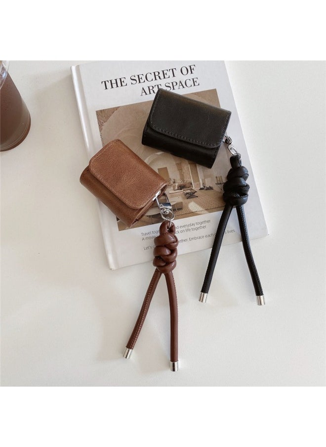 Generic - Simple Craft Pattern Suitable For Apple AirPods 4 Generation Bluetooth Headset Protective Case Pro2 Earphone Case 3 Generation New-Color:Brown Cowhide Pattern Headphone Bag + Braided Bracelet-Applicable Models:For Apple Airpods Pro - Image 1