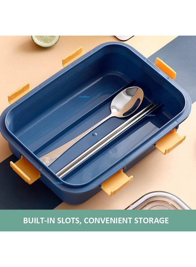 FunBlast Lunch Box - Stainless Steel Lunch Box for Kids, Tiffin Box, Lunch Box with Spoon and Fork, Lunch Box for Kids, Lunch Box for Office Women and Men, Bento Lunch Box (Blue) - Image 3
