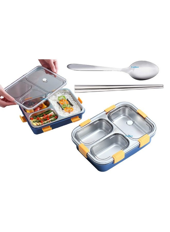 FunBlast Lunch Box - Stainless Steel Lunch Box for Kids, Tiffin Box, Lunch Box with Spoon and Fork, Lunch Box for Kids, Lunch Box for Office Women and Men, Bento Lunch Box (Blue) - Image 1