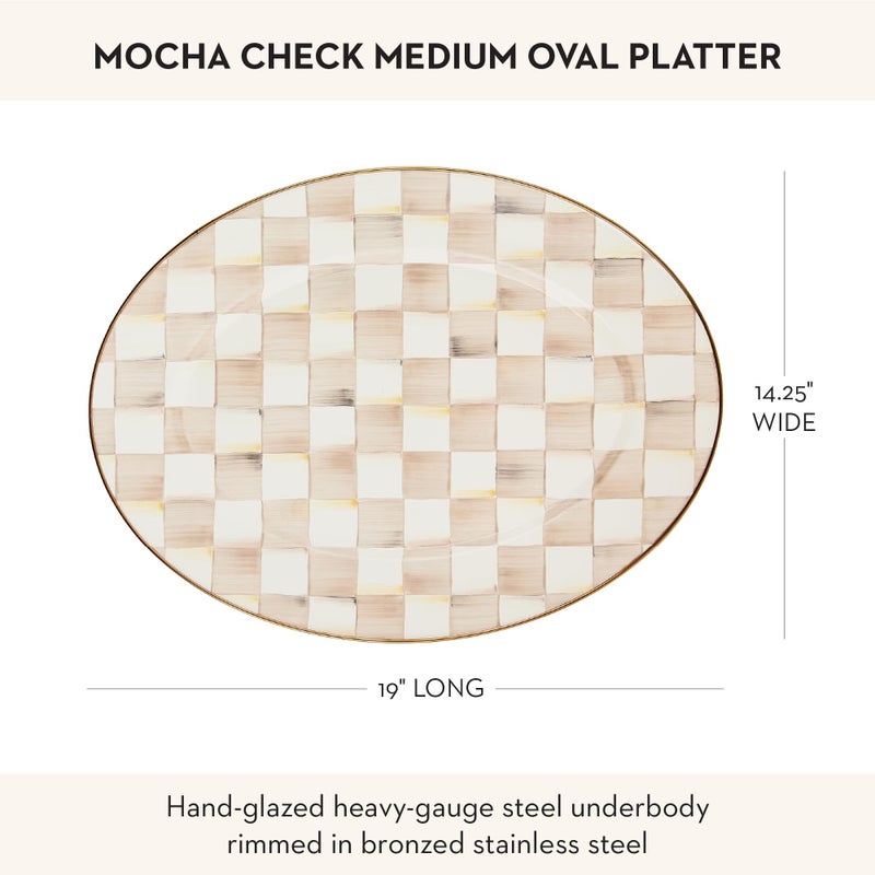 mackenzie childs MACKENZIE-CHILDS Enamel Oval Platter, Serving Plate for Entertaining, Medium, Brown-and-White Mocha Check - Image 4