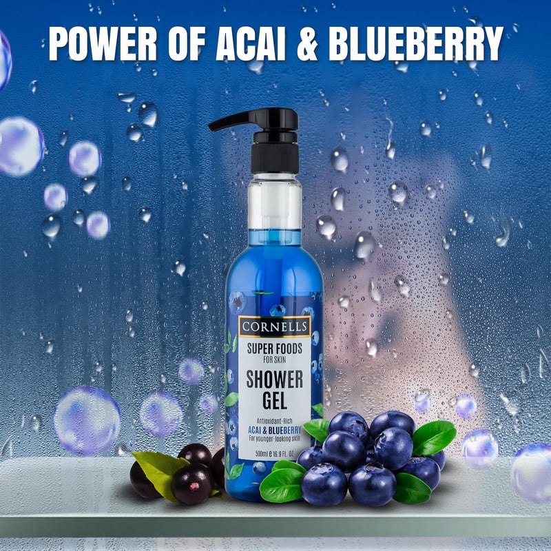 CORNELLS WELLNESS CORNELLS Super Foods Acai & Blueberry Shower Gel | For Younger Looking Skin For Men & Women | Hydrating, Moisturizing, and Gentle Cleansing Shower Gel - 500ml - Image 4