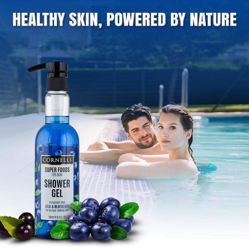 CORNELLS WELLNESS CORNELLS Super Foods Acai & Blueberry Shower Gel | For Younger Looking Skin For Men & Women | Hydrating, Moisturizing, and Gentle Cleansing Shower Gel - 500ml - Image 5