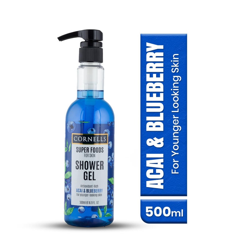 CORNELLS WELLNESS CORNELLS Super Foods Acai & Blueberry Shower Gel | For Younger Looking Skin For Men & Women | Hydrating, Moisturizing, and Gentle Cleansing Shower Gel - 500ml - Image 2