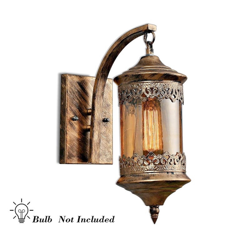 Decorcity Night Lamp for Bedroom Wall Wall Lamp Wall Lamp for Living Room Wall Light lamp Oil Rubbed Bronze Wall Sconces Lighting with Amber Glass Retro Rustic Wall Lamps Golden Farola - Image 4