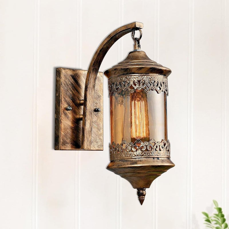 Decorcity Night Lamp for Bedroom Wall Wall Lamp Wall Lamp for Living Room Wall Light lamp Oil Rubbed Bronze Wall Sconces Lighting with Amber Glass Retro Rustic Wall Lamps Golden Farola - Image 1