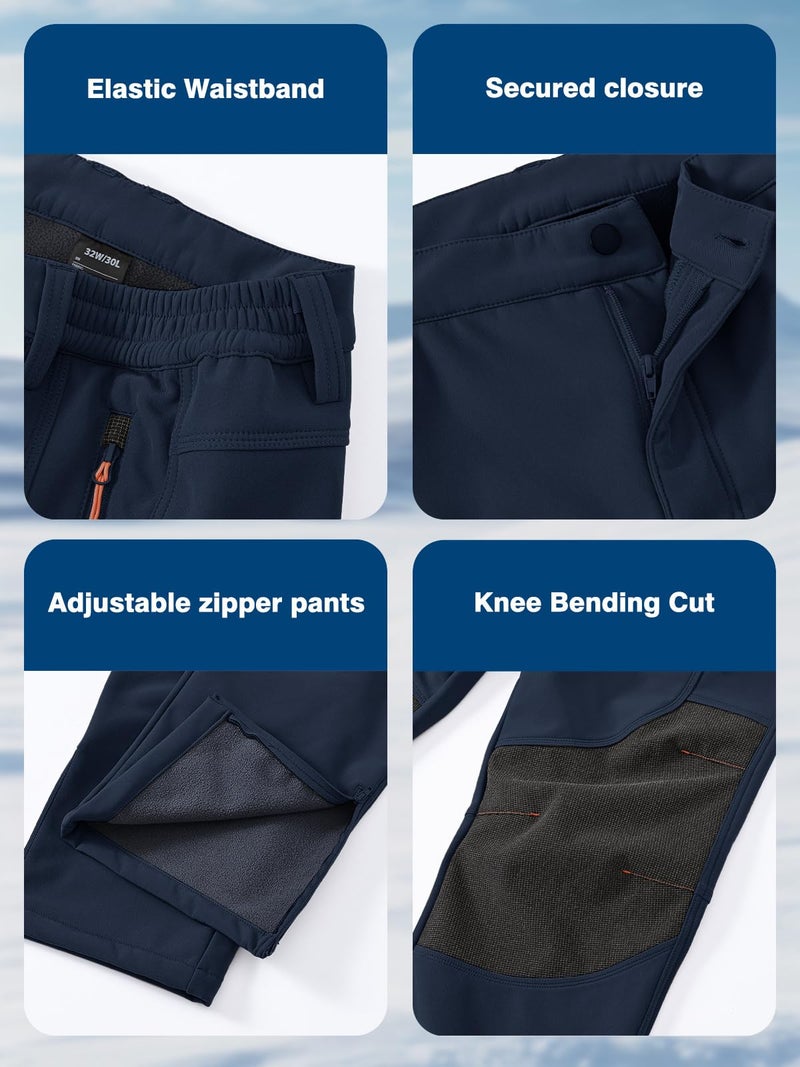 SPOSULEI Mens Ski Waterproof Insulated Pants Fleece Lined Softshell Snow Hiking Snowboard Outdoor Pants with Zipper Pockets Dark Blue 36Wx30L - Image 5