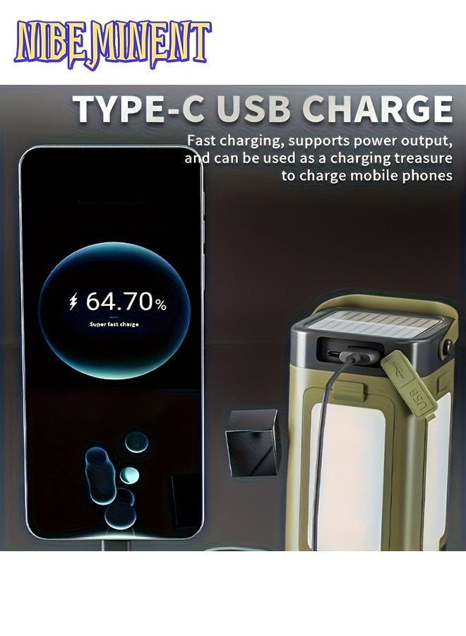 نيبمينينت فوانيس تخييم LED مقاومة للماء IPX4 مع لوحة شمسية وشحن من نوع C، تصميم قابل للتوسع بأربعة ألواح، وظيفة بنك الطاقة، مثالية لانقطاع التيار الكهربائي، الأنشطة الخارجية، واحتياجات المصباح اليدوي. - Image 4