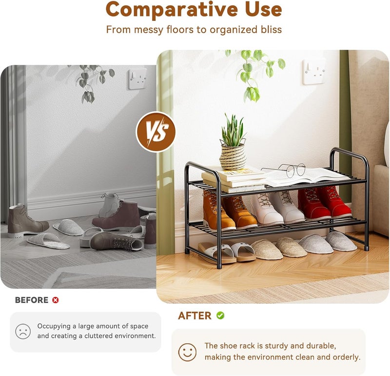 MWQ 2-Tier Stackable Shoe Rack, Metal Shoe Shelf Storage Organizer,Black - Image 5