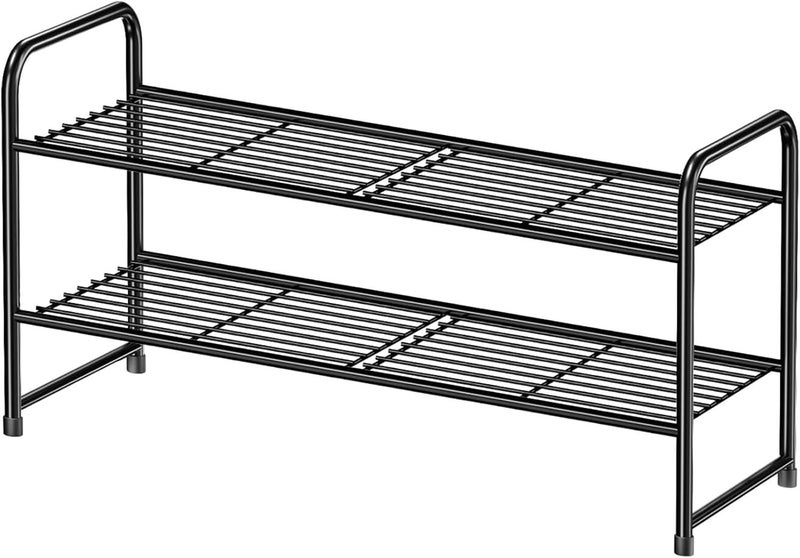 MWQ 2-Tier Stackable Shoe Rack, Metal Shoe Shelf Storage Organizer,Black - Image 1