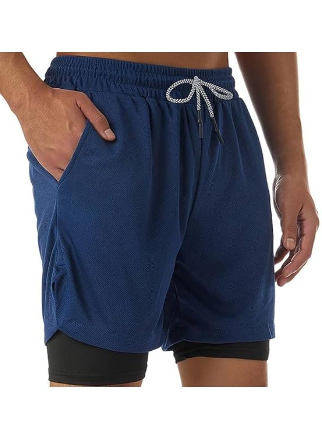 VITION Gym Shorts for Men, Men's Activewear Running Shorts,Drawstring Gym Shorts Men, 2 Layer Loose Athletic Shorts with 4 Pockets (XX-Large, Navy Blue) - Image 5