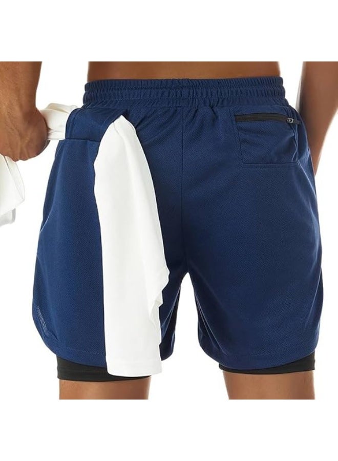 VITION Gym Shorts for Men, Men's Activewear Running Shorts,Drawstring Gym Shorts Men, 2 Layer Loose Athletic Shorts with 4 Pockets (XX-Large, Navy Blue) - Image 3