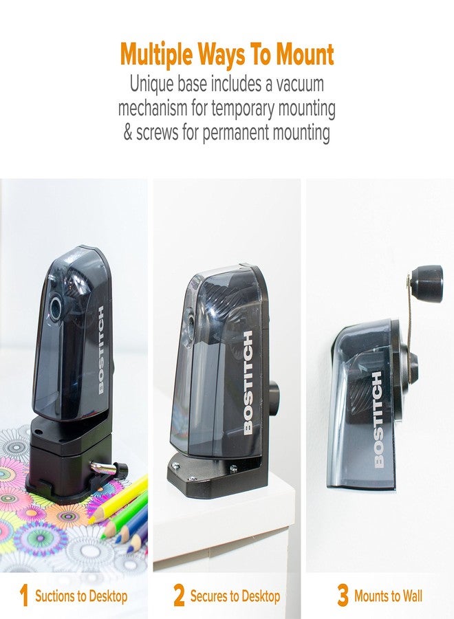 Bostitch Office Multi-Mount Manual Pencil Sharpener, Vacuum Mount or Screw Mount, Black (MPS2-BLK) - Image 3