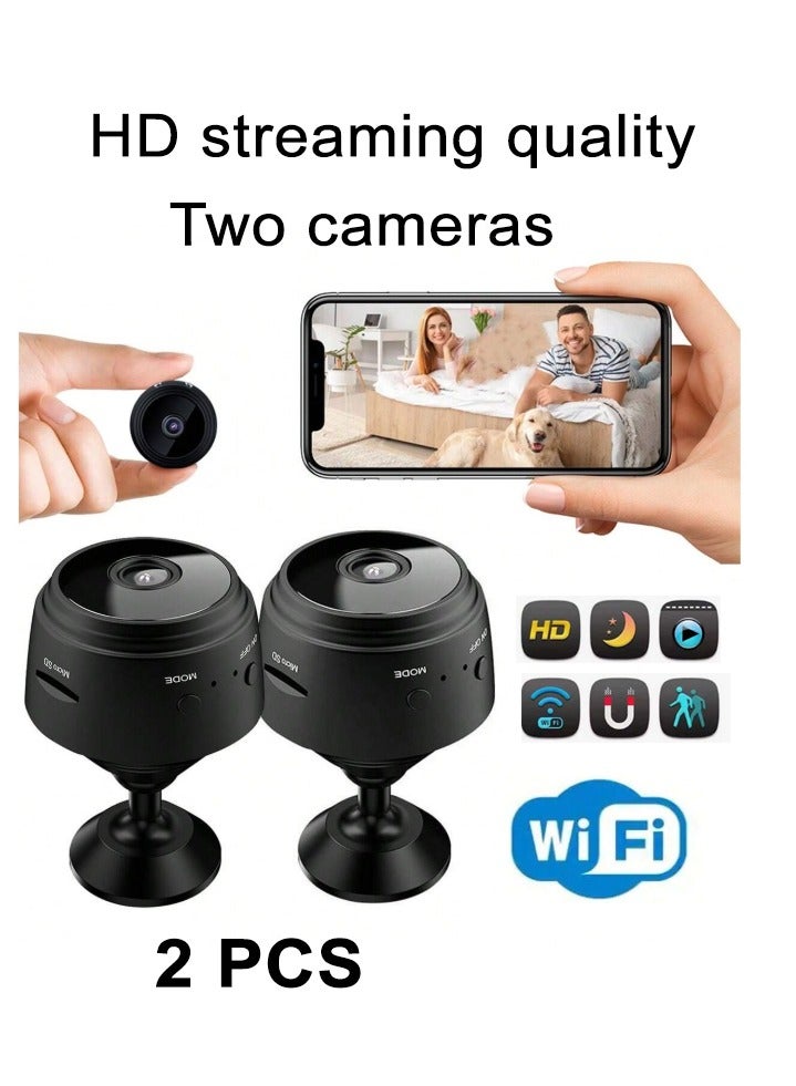 Generic Mini Wireless Security Camera Set of 2 Rechargeable Cameras for Nursery, Office, Warehouse, Home Door with Direct Mobile Alert in Case of Motion - Audio and Video Recording - Image 1