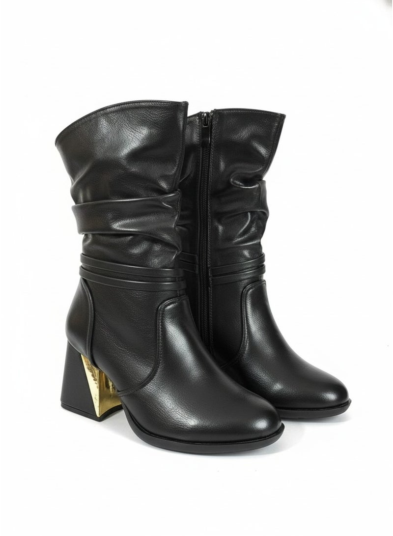 Vbranda Boot with Geometric Heel and Ruched Design B-62 - Image 2