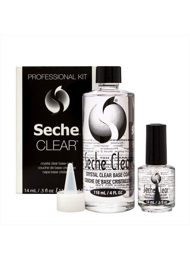 SECHE clear professional kit, crystal clear base coat for nail polish, 4 oz & 0.5 oz refill, 4 Fl Oz