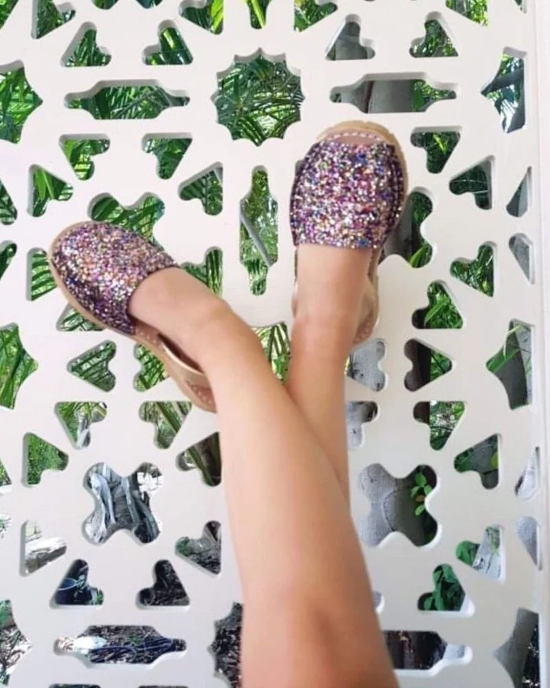 SHOEQ Rainbow Gold Glitter Girls Classic Avarca for Women | Best Price UAE