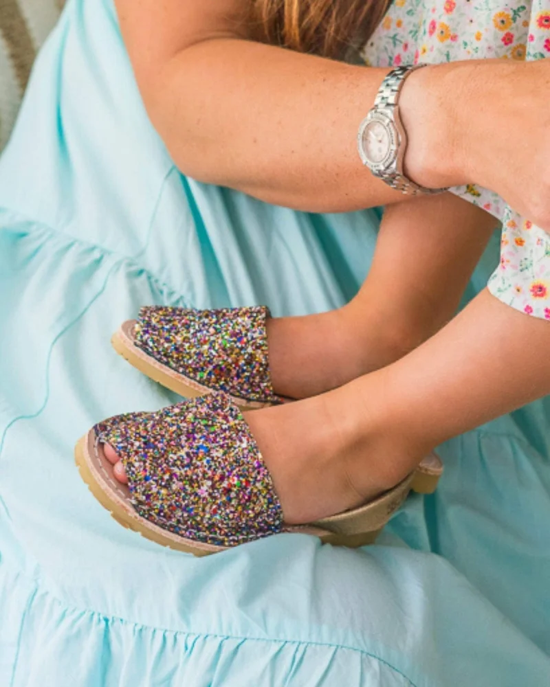SHOEQ Rainbow Gold Glitter Girls Classic Avarca for Women | Best Price UAE