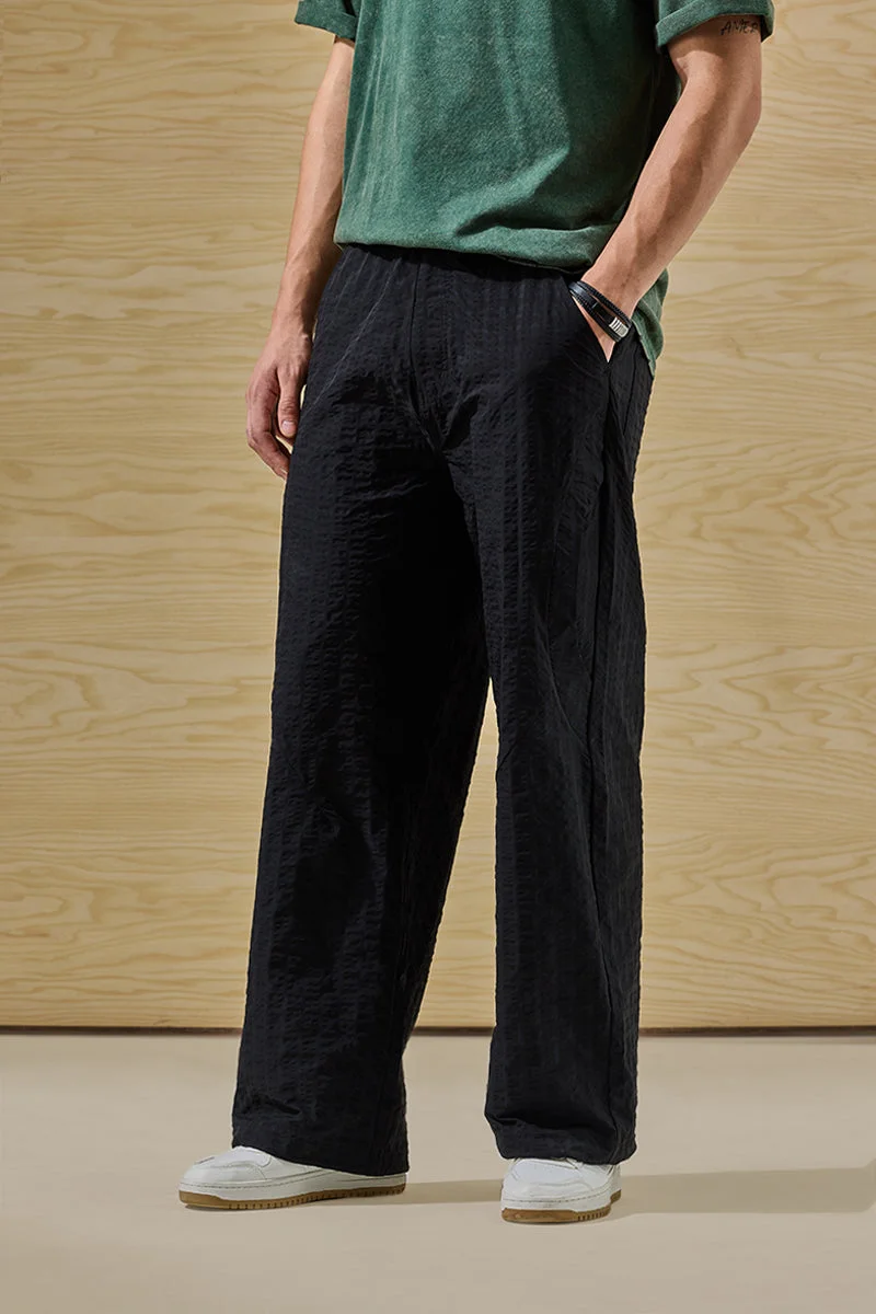 سنيتش Black Textured Relaxed Casual Trousers