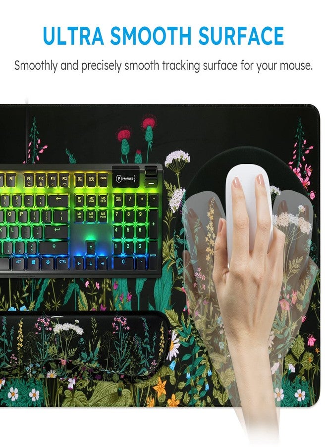 iCasso Large Mouse Pad, Mouse Pad Wrist Support Set,4in1 XXL Large Mousepad + Keyboard Wrist Rest+Mouse Wrist Rest+Coaster Set with Ergonomic Design for Home Office Table Computer-Weeds - Image 4