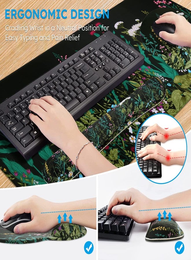 iCasso Large Mouse Pad, Mouse Pad Wrist Support Set,4in1 XXL Large Mousepad + Keyboard Wrist Rest+Mouse Wrist Rest+Coaster Set with Ergonomic Design for Home Office Table Computer-Weeds - Image 3