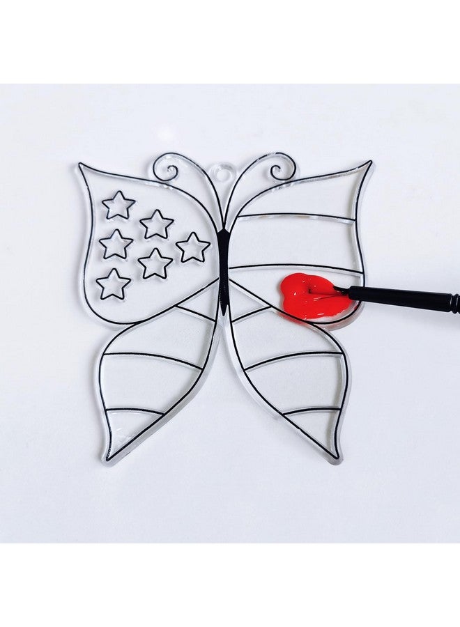 Winlyn 24 Sets Patriotic Suncatcher Ornaments Decoration DIY Window Paint Art Stickers Craft Kit American Heart Star Butterfly Suncatchers for Kids Classroom Patriotic 4th of July Activity Party Art Project - Image 5