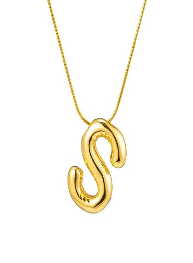 MEENAZ Anti Tarnish ‘S’ Letter Initial Aesthetic Name Chunky Gold Pendant for Women | Stainless Steel Jewellery Necklace Alphabet Chain for Women & Girls | Valentine Gift for Girlfriend - Image 1