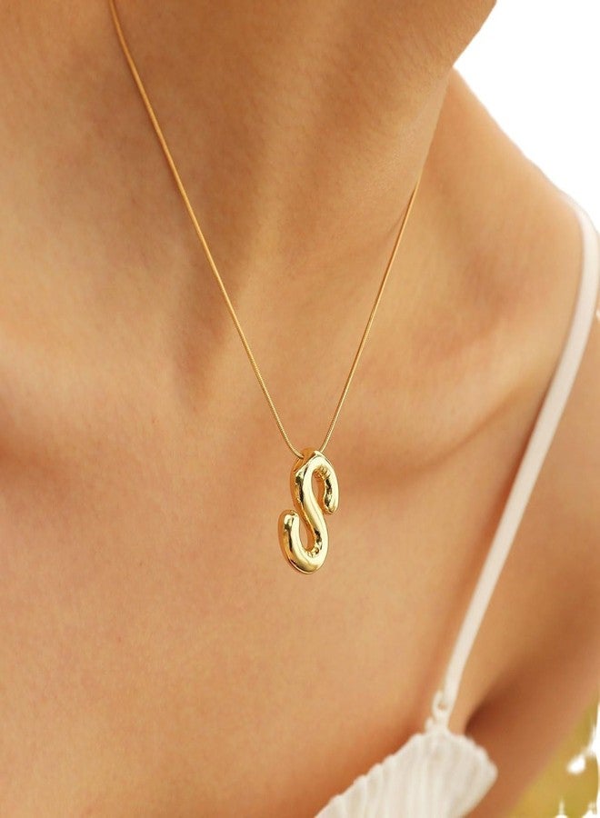 MEENAZ Anti Tarnish ‘S’ Letter Initial Aesthetic Name Chunky Gold Pendant for Women | Stainless Steel Jewellery Necklace Alphabet Chain for Women & Girls | Valentine Gift for Girlfriend - Image 2