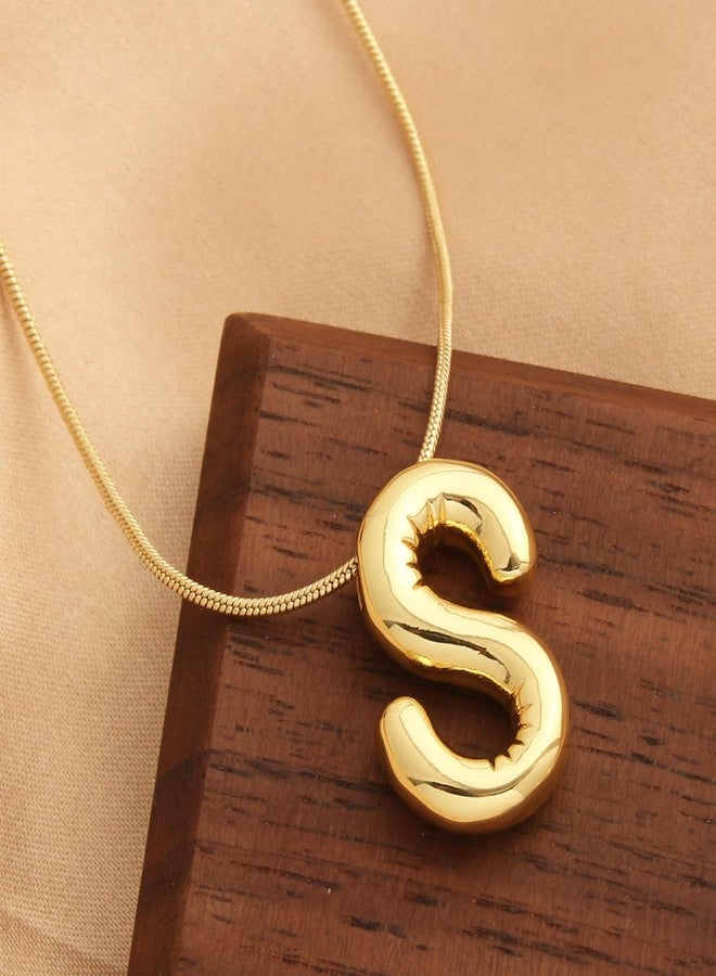 MEENAZ Anti Tarnish ‘S’ Letter Initial Aesthetic Name Chunky Gold Pendant for Women | Stainless Steel Jewellery Necklace Alphabet Chain for Women & Girls | Valentine Gift for Girlfriend - Image 4