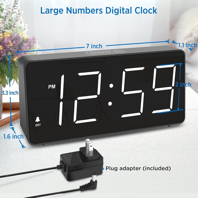 Peakeep Digital Alarm Clock for Bedroom Bedside, Loud Alarm Clock for Heavy Sleepers, Large Big LED Numbers for Seniors, Battery Backup Plug in Electric Clock with USB Charger (White) - Image 2