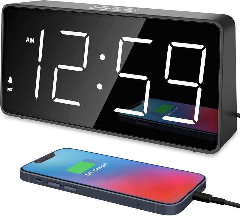 Peakeep Digital Alarm Clock for Bedroom Bedside, Loud Alarm Clock for Heavy Sleepers, Large Big LED Numbers for Seniors, Battery Backup Plug in Electric Clock with USB Charger (White) - Image 1