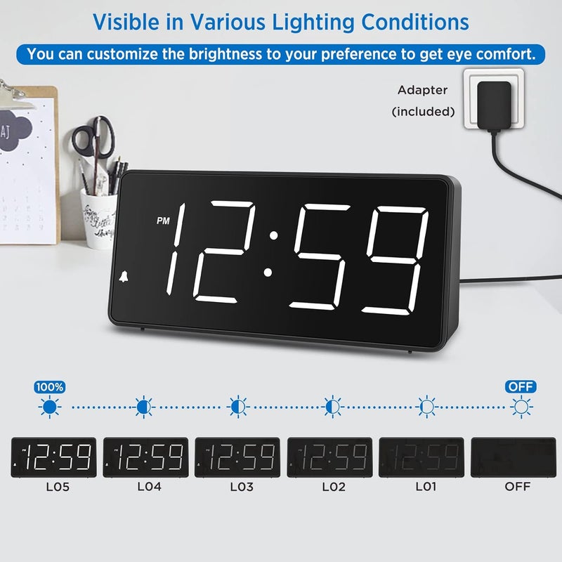 Peakeep Digital Alarm Clock for Bedroom Bedside, Loud Alarm Clock for Heavy Sleepers, Large Big LED Numbers for Seniors, Battery Backup Plug in Electric Clock with USB Charger (White) - Image 3
