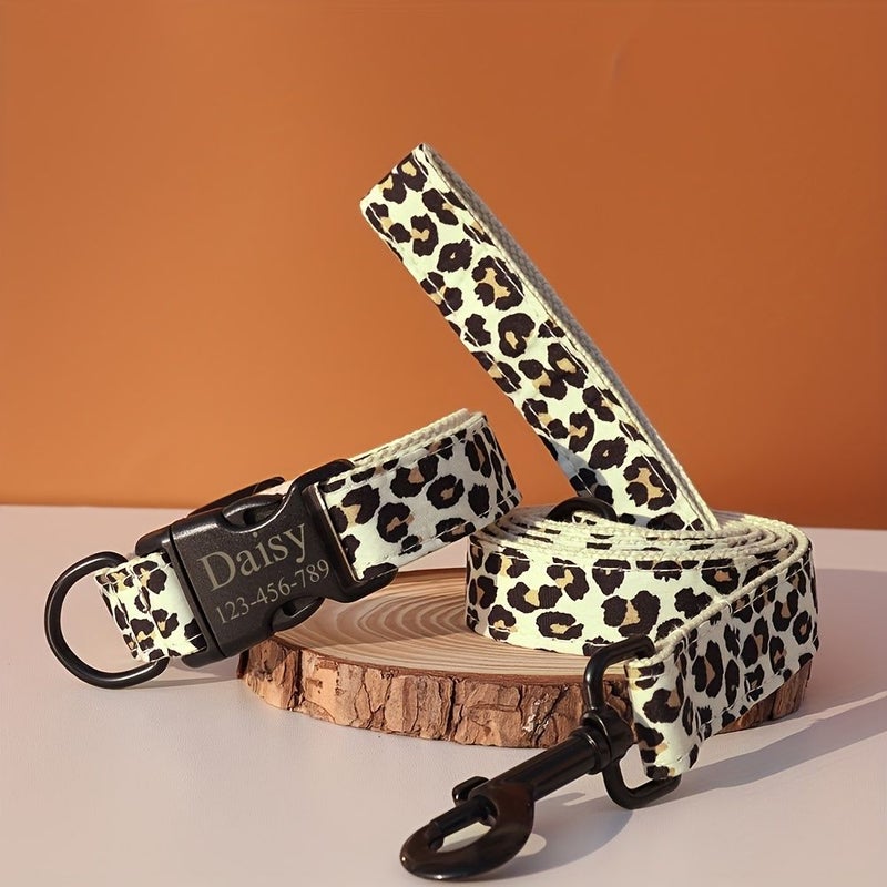 Adjustable Leopard Print Dog Collar Breathable Polyester Fabric Heavy Duty Plastic Buckle And D Ring For Leash Attachment Quick Release Yellowish Brown Medium For Small Medium Large Dogs Puppy - Image 3