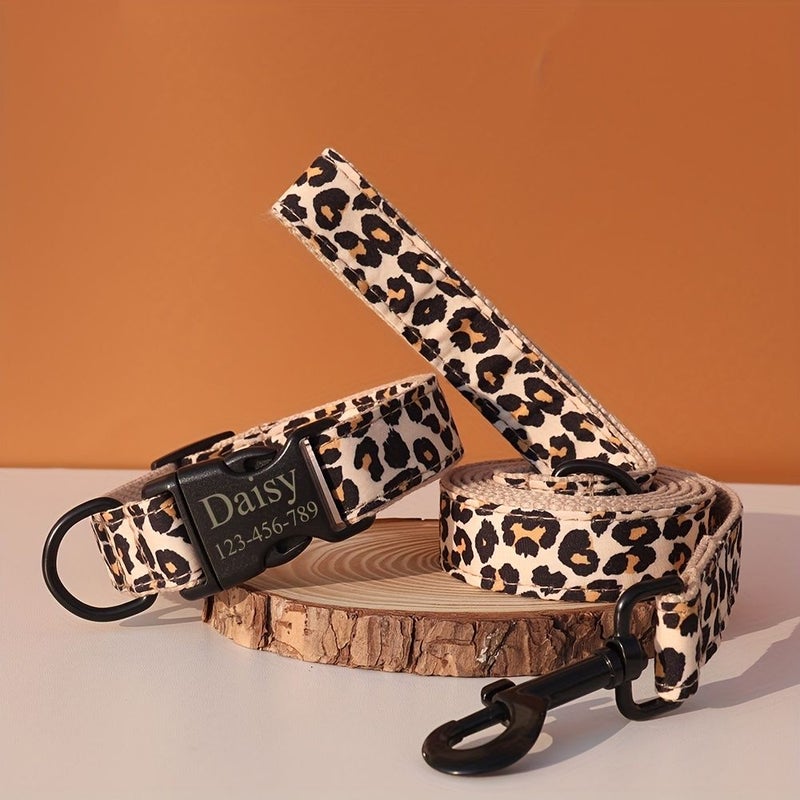 Adjustable Leopard Print Dog Collar Breathable Polyester Fabric Heavy Duty Plastic Buckle And D Ring For Leash Attachment Quick Release Yellowish Brown Medium For Small Medium Large Dogs Puppy - Image 1