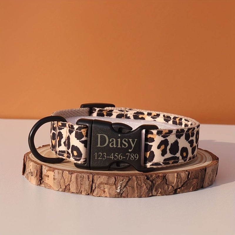 Adjustable Leopard Print Dog Collar Breathable Polyester Fabric Heavy Duty Plastic Buckle And D Ring For Leash Attachment Quick Release Yellowish Brown Medium For Small Medium Large Dogs Puppy - Image 4