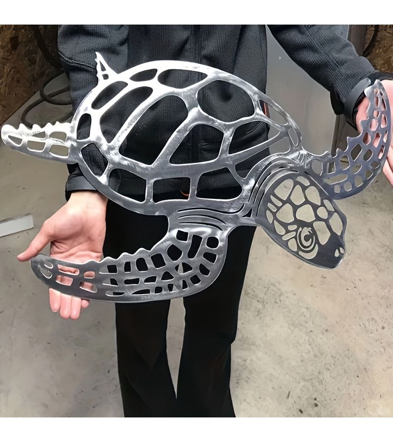 Blue Nautical Sea Turtle Metal Wall Art 15.75x14.57 Inch Coastal Home Decor - Image 1