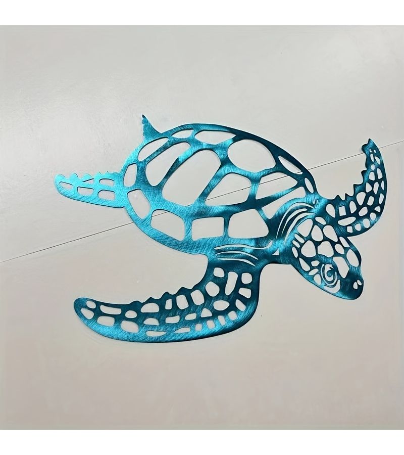 Blue Nautical Sea Turtle Metal Wall Art 15.75x14.57 Inch Coastal Home Decor - Image 2