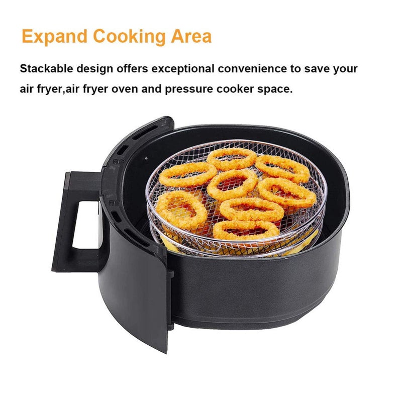 3 Stackable Stainless Steel Air Fryer Rack Dehydrator Basket Grill Accessories Set - Image 3