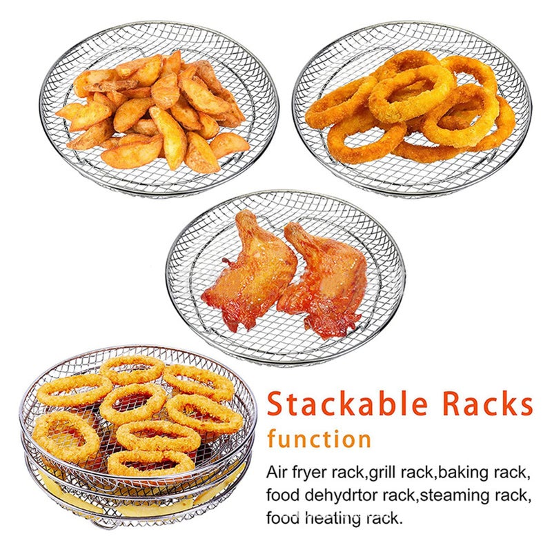 3 Stackable Stainless Steel Air Fryer Rack Dehydrator Basket Grill Accessories Set - Image 4