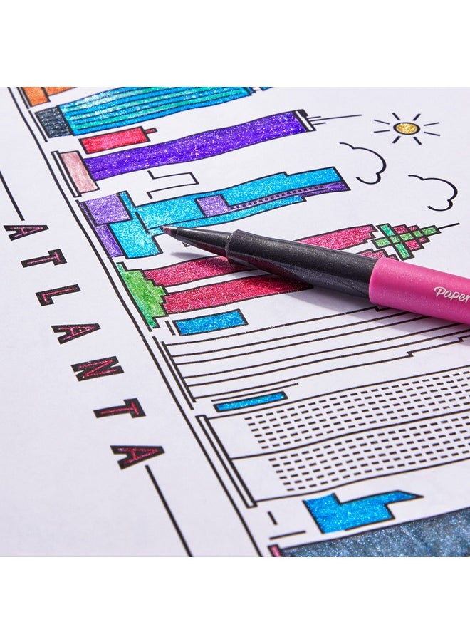 بيبر ميت أقلام حبر جاف معدنية من Paper Mate Flair، مجموعة City Lights، ألوان متنوعة لامعة، حبر فاخر، 16 قلمًا، مثالية للكتابة والرسم العشوائي وتدوين الملاحظات  - Image 4