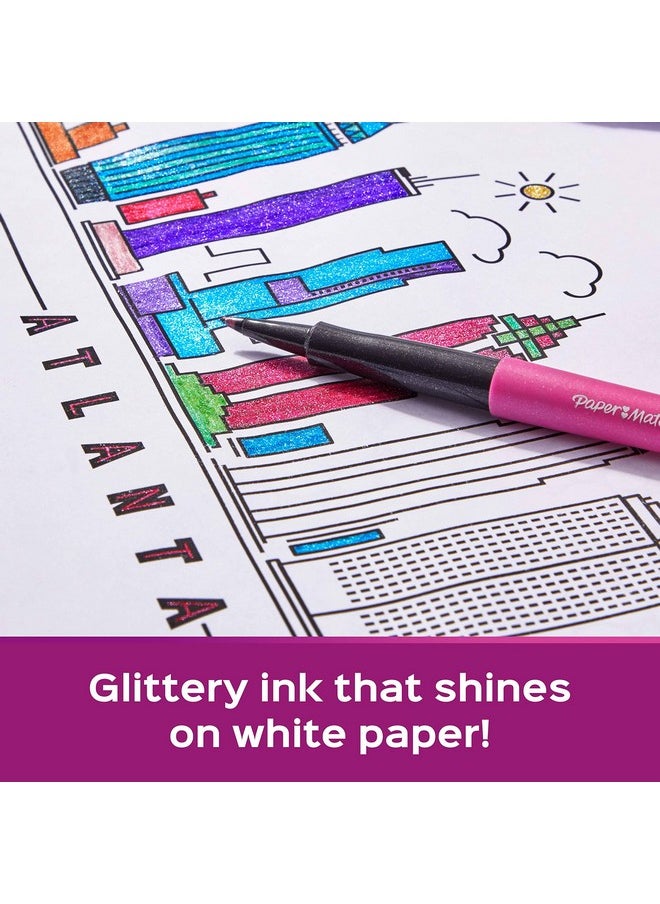 بيبر ميت أقلام حبر جاف معدنية من Paper Mate Flair، مجموعة City Lights، ألوان متنوعة لامعة، حبر فاخر، 16 قلمًا، مثالية للكتابة والرسم العشوائي وتدوين الملاحظات  - Image 2