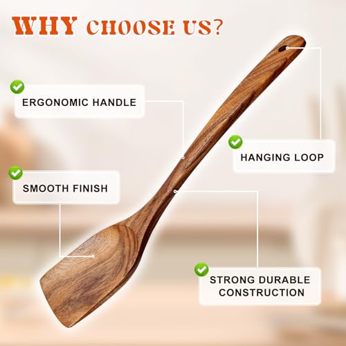 MemoGem 4Pcs Wooden Spoons for Cooking, Acacia Wood Kitchen Utensils Set for Nonstick Pans, Smooth Finish Cooking Utensils with Long Handle, Wooden Spatula for Cooking, Mixing, Baking - Image 4