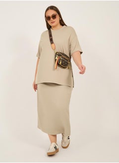 Styli Plus Size Rib Knit A-Line Maxi Skirt  - Image 1