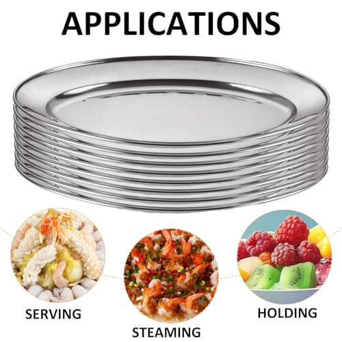 AKOLAFE 8PCS Large Stainless Steel Sizzle Platter Food Serving Trays for Party Buffet Oval Serving Platter Set Decorative Silver Plates Metal Tray Long Sizzler Plates for Sushi Appetizer Table Dish - Image 3