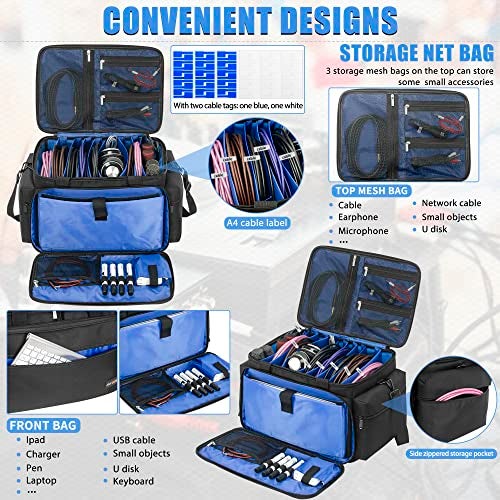 AKOZLIN Cable File Bag with Detachable Dividers DJ Gig Bag Cord Organizer Case for Laptop,DJ Gear,Music Equipment Accessories - Image 2