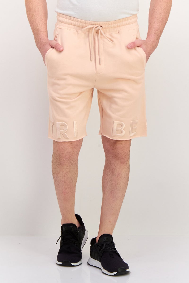 TRIBE OF 6 Men Embroidered Logo Basic Shorts, Pink - Image 1