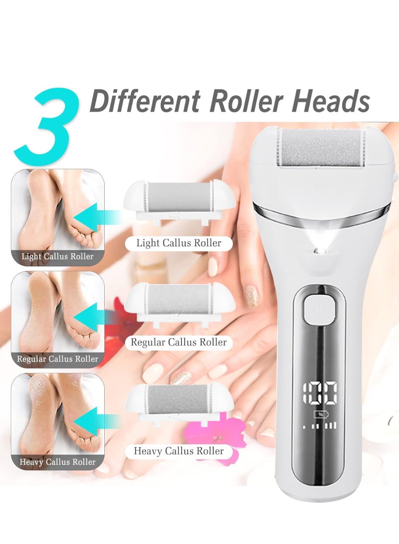 HomarKet Electric Feet Callus Remover, Professional 18 in 1 Foot File Pedicure Kit Tools, Rechargeable Dry Dead Skin Foot Scraper with 3 Roller Heads & 2-Speed Power for Feet Hands Heels Spa (White) - Image 2