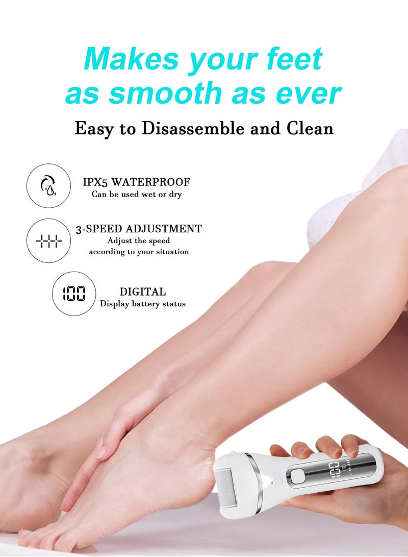 HomarKet Electric Feet Callus Remover, Professional 18 in 1 Foot File Pedicure Kit Tools, Rechargeable Dry Dead Skin Foot Scraper with 3 Roller Heads & 2-Speed Power for Feet Hands Heels Spa (White) - Image 3