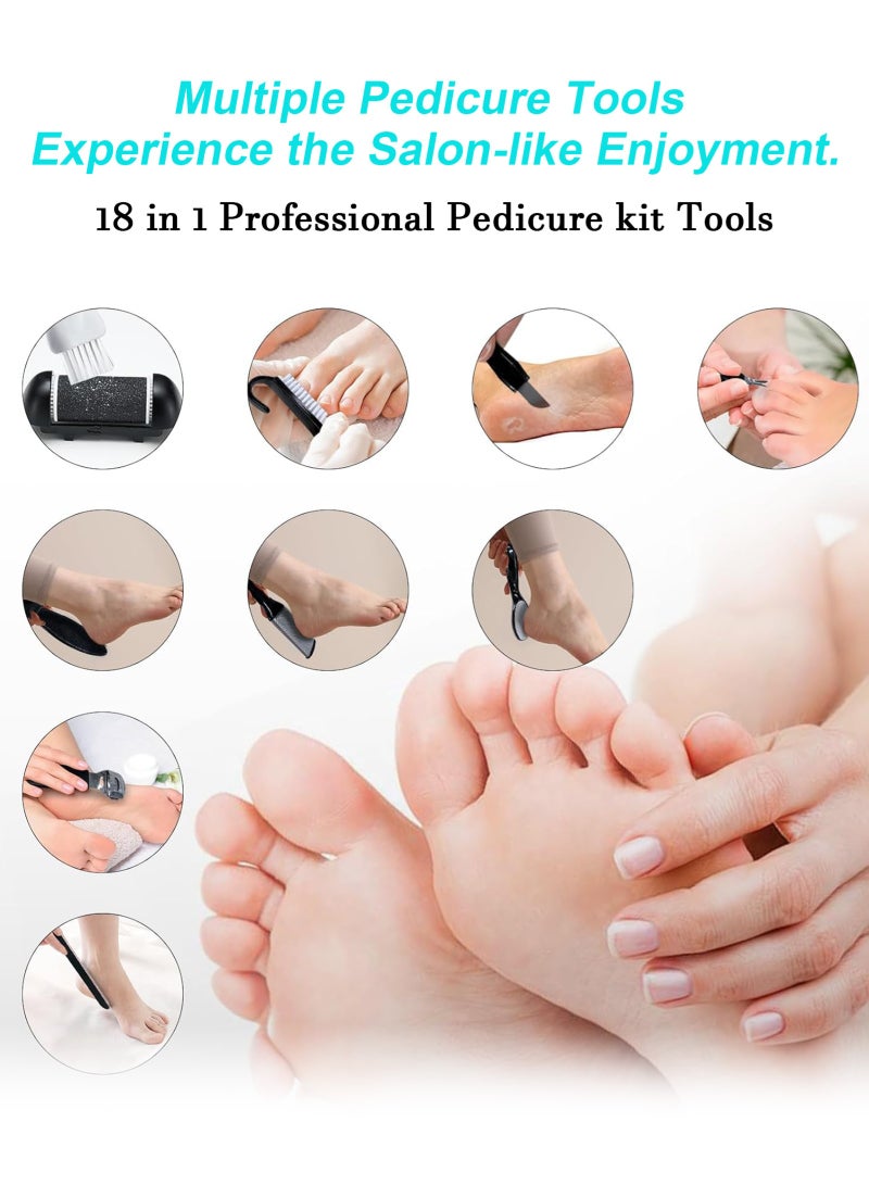 HomarKet Electric Feet Callus Remover, Professional 18 in 1 Foot File Pedicure Kit Tools, Rechargeable Dry Dead Skin Foot Scraper with 3 Roller Heads & 2-Speed Power for Feet Hands Heels Spa (White) - Image 4